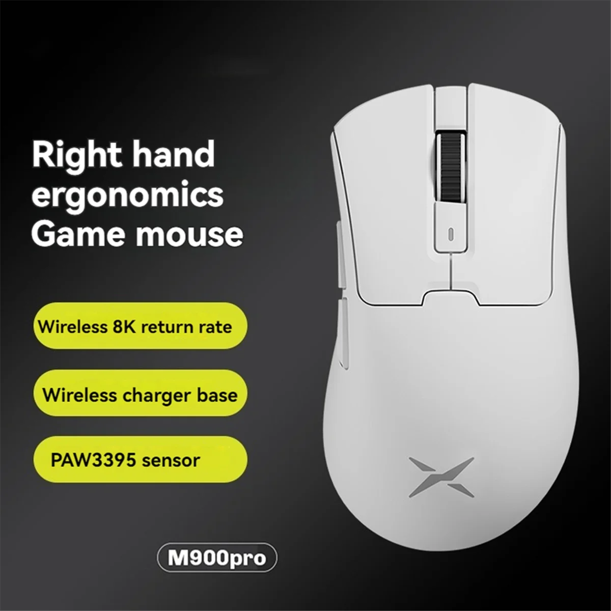 M900pro Wireless Gaming Ergonomic Mouse Magnetic Charging Dock for PC Gamer White - Image 3