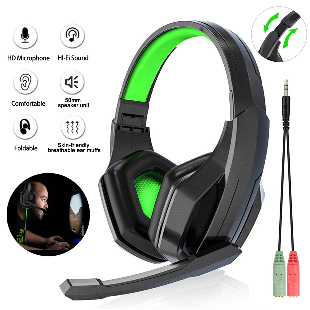 Dual 3.5mm Wired Gaming Headphones Foldable Game Headset With Mic Noise Cancelling Earphone Volume Control For PS4 PS5 PC Laptop - Image 2