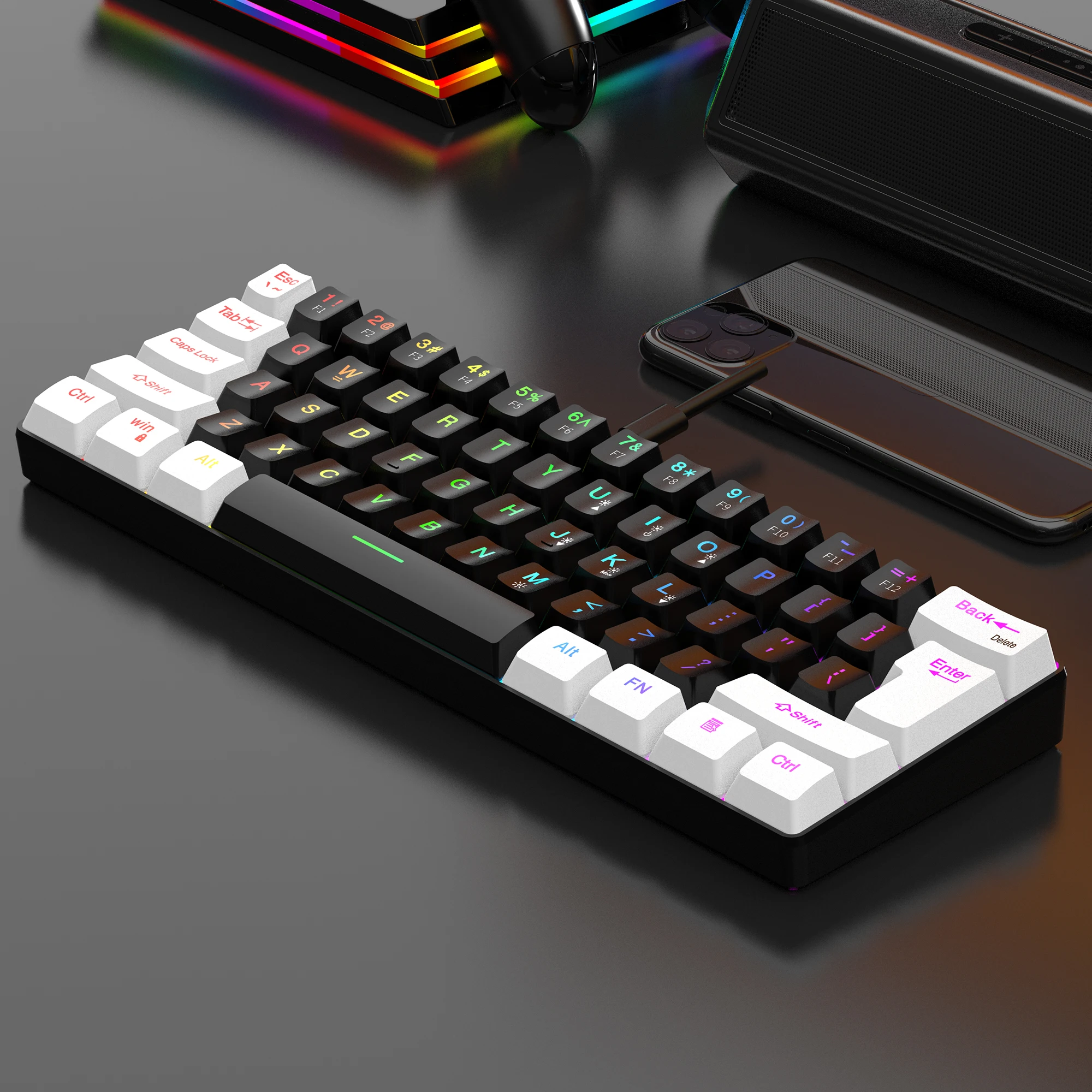 60% wired gaming keyboard, RGB backlight ultra compact mini keyboard, waterproof small compact 61 key keyboard for pc/Mac gamers - Image 2