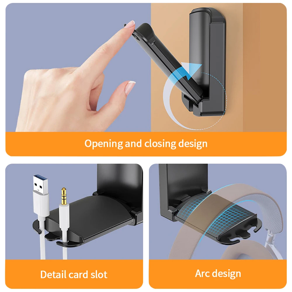 Folding Headset Stand Holder Gaming Headphones Controller Stand Support Strong Adhesive Wall Under Desk Hanger Hook Display Rack