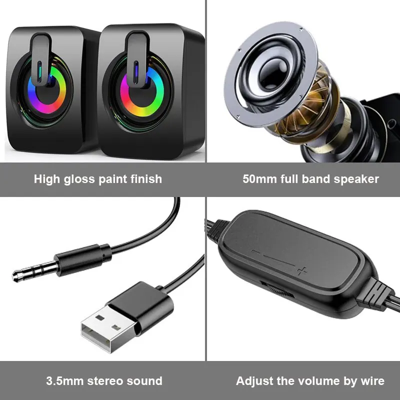 Computer Speakers PC Sound Box HIFI Stereo Microphone USB Wired Caixa De Som with LED Light For Desktop Computer & PC Laptops - Image 4